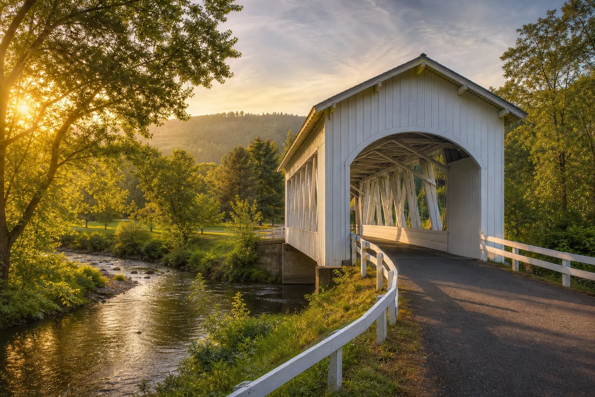 Lightly stylized view of Weddle Covered Bridge in the Albany-Lebanon service region