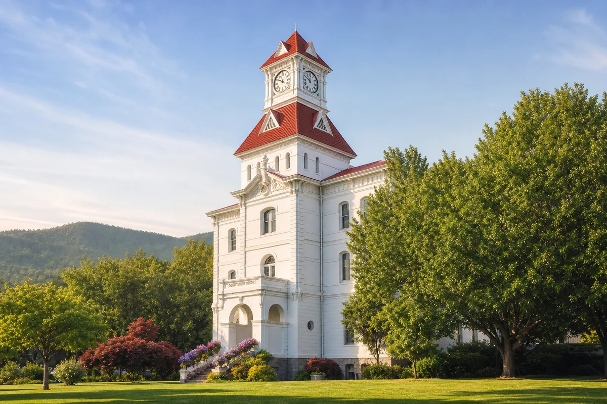Lightly stylized view of the Benton County Courthouse in Corvallis