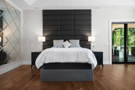 Professional real estate photograph of a staged bedroom