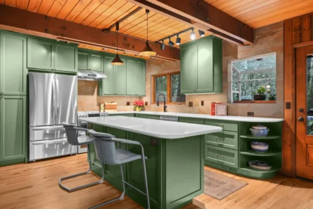 Professional real estate photograph of a remodeled kitchen